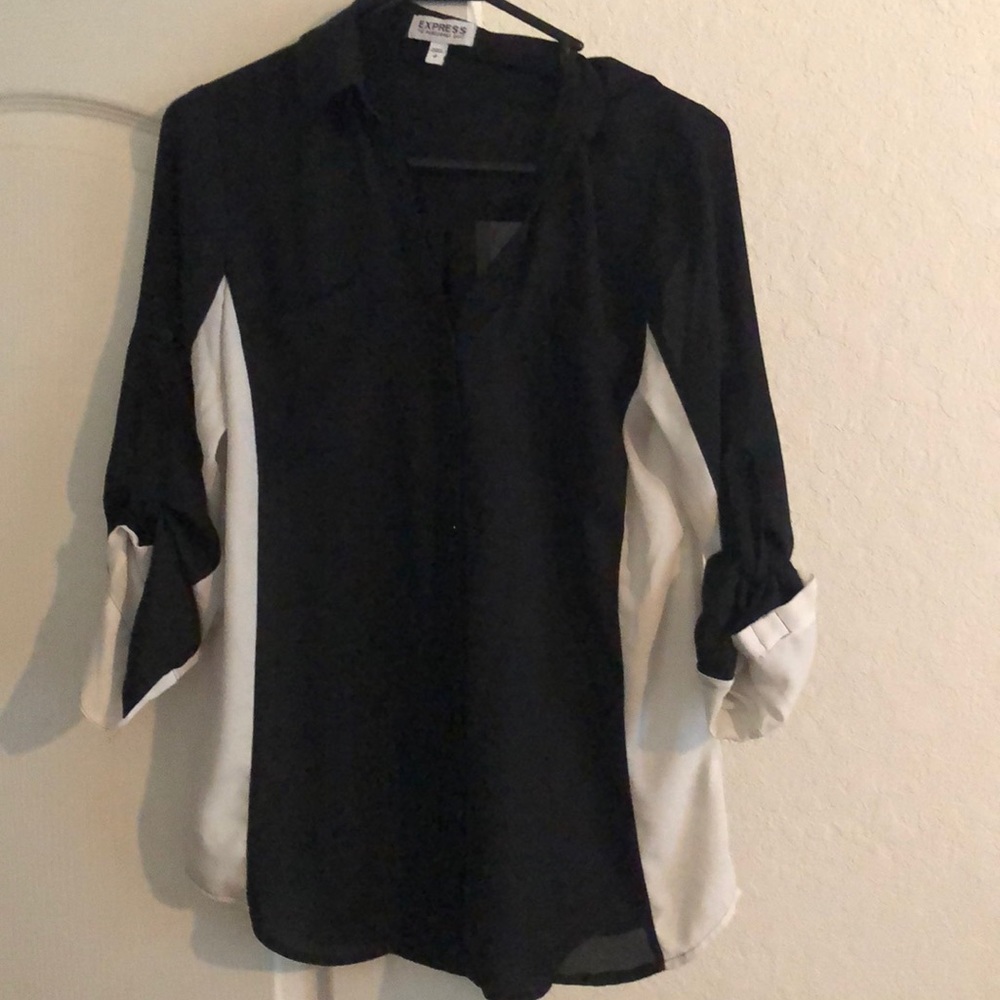 Black and white polyester long sleeve shirt